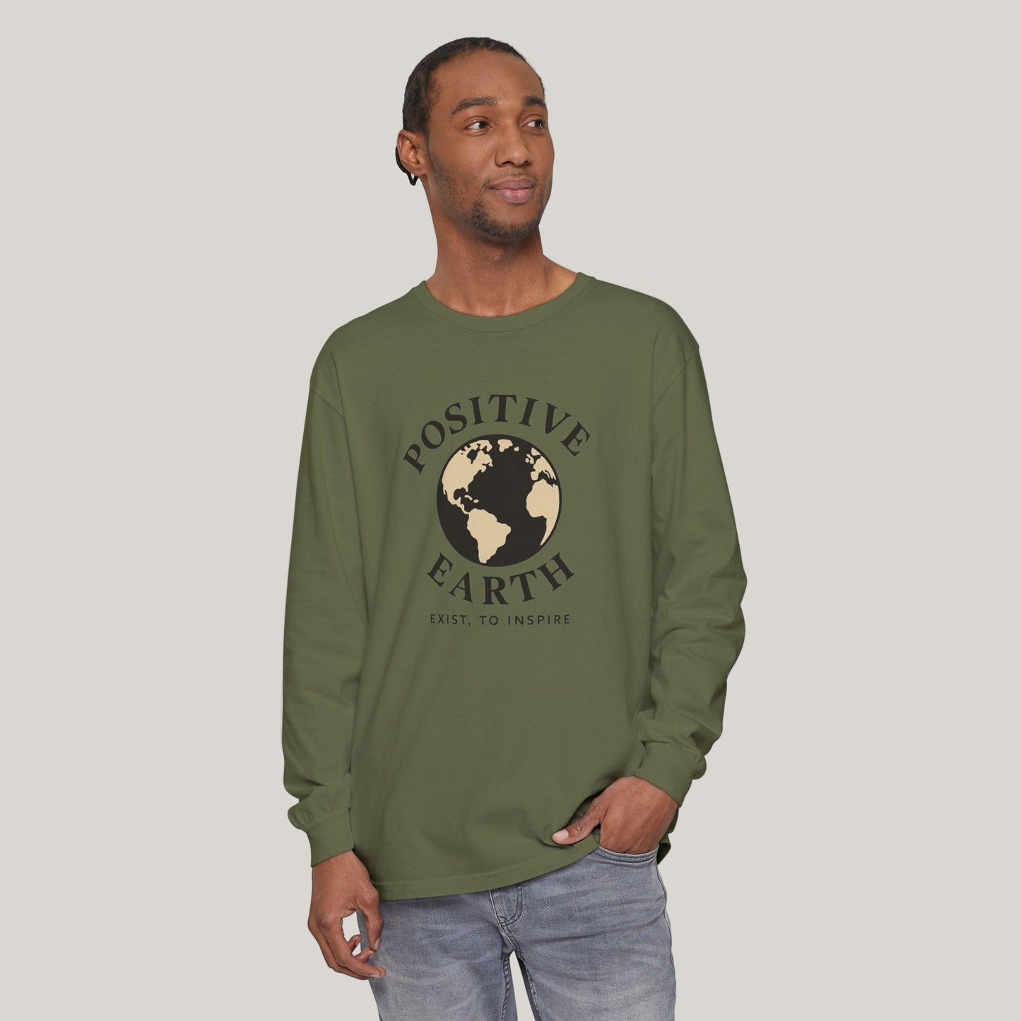 Earth-Inspired Long Sleeve T-Shirt - Positive Vibes, Eco-Friendly Gift, Sustainable Style, Casual Wear, Everyday Comfort Printify