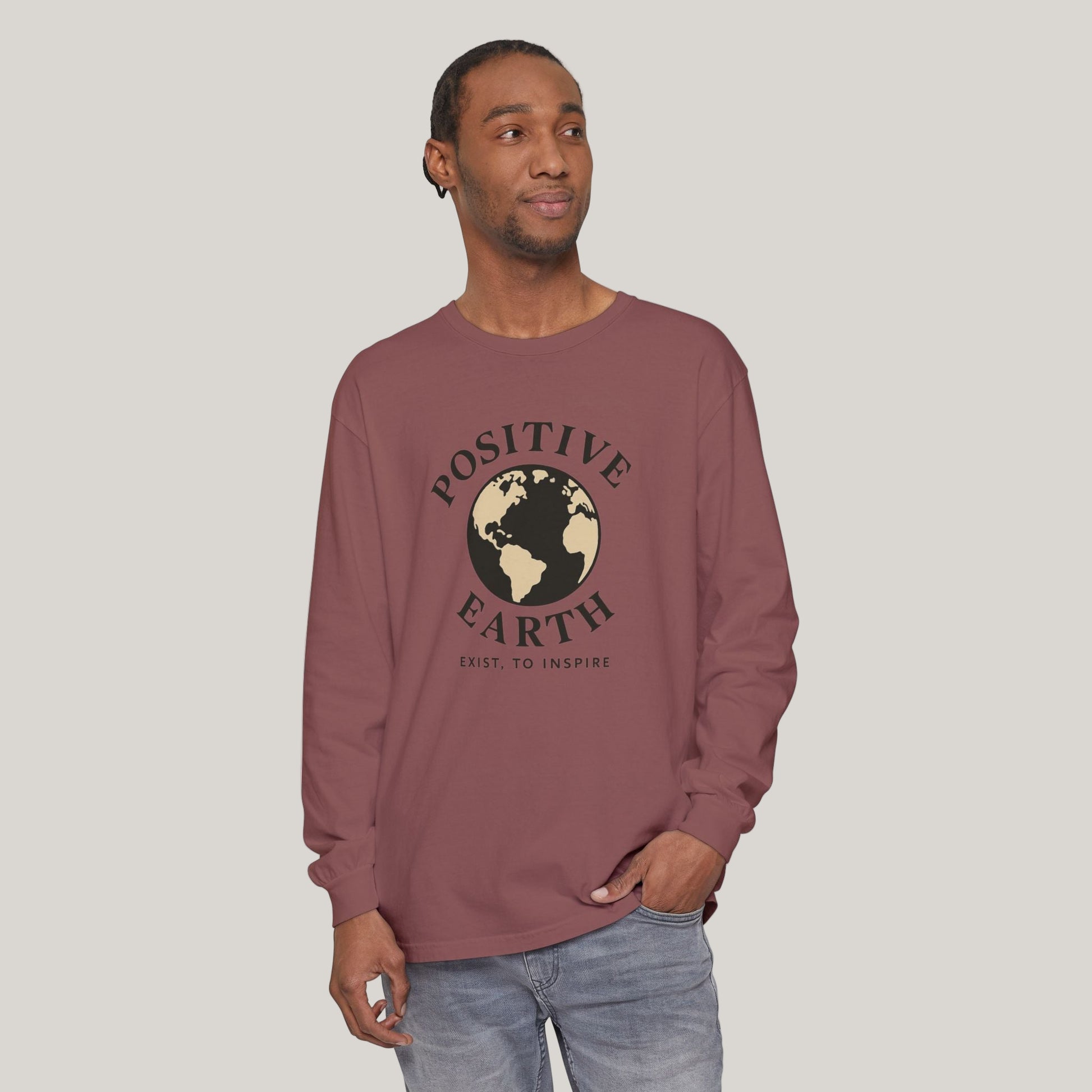 Earth-Inspired Long Sleeve T-Shirt - Positive Vibes, Eco-Friendly Gift, Sustainable Style, Casual Wear, Everyday Comfort Printify