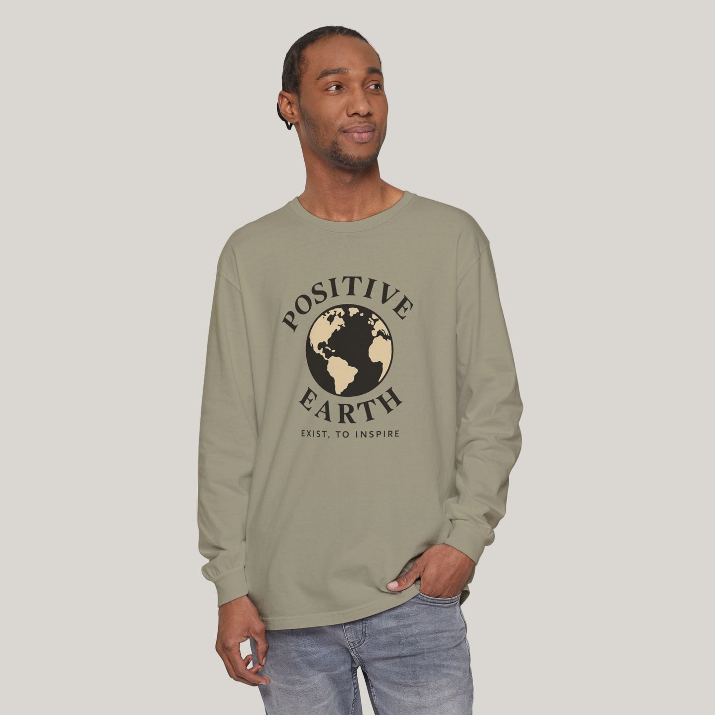 Earth-Inspired Long Sleeve T-Shirt - Positive Vibes, Eco-Friendly Gift, Sustainable Style, Casual Wear, Everyday Comfort Printify