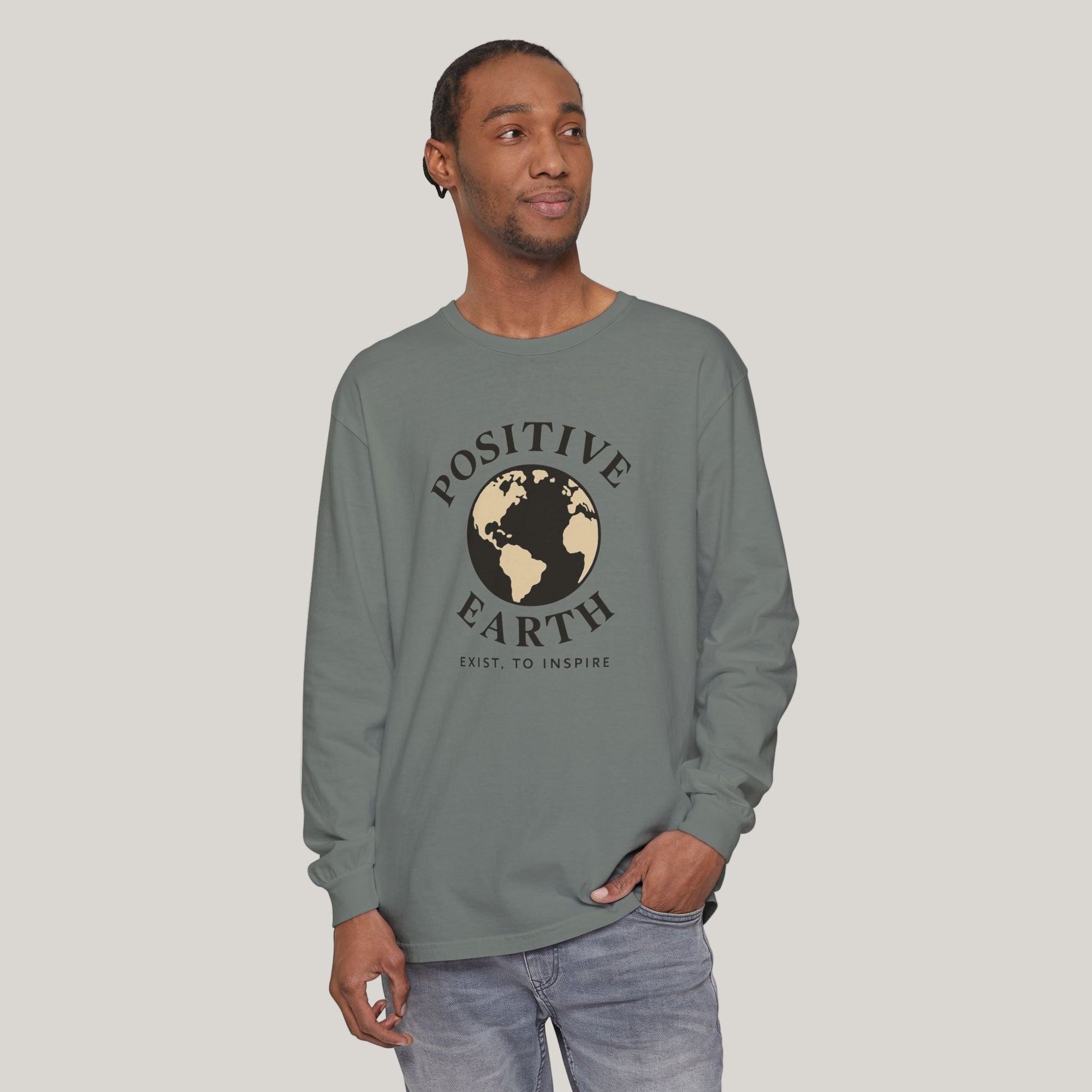 Earth-Inspired Long Sleeve T-Shirt - Positive Vibes, Eco-Friendly Gift, Sustainable Style, Casual Wear, Everyday Comfort Printify