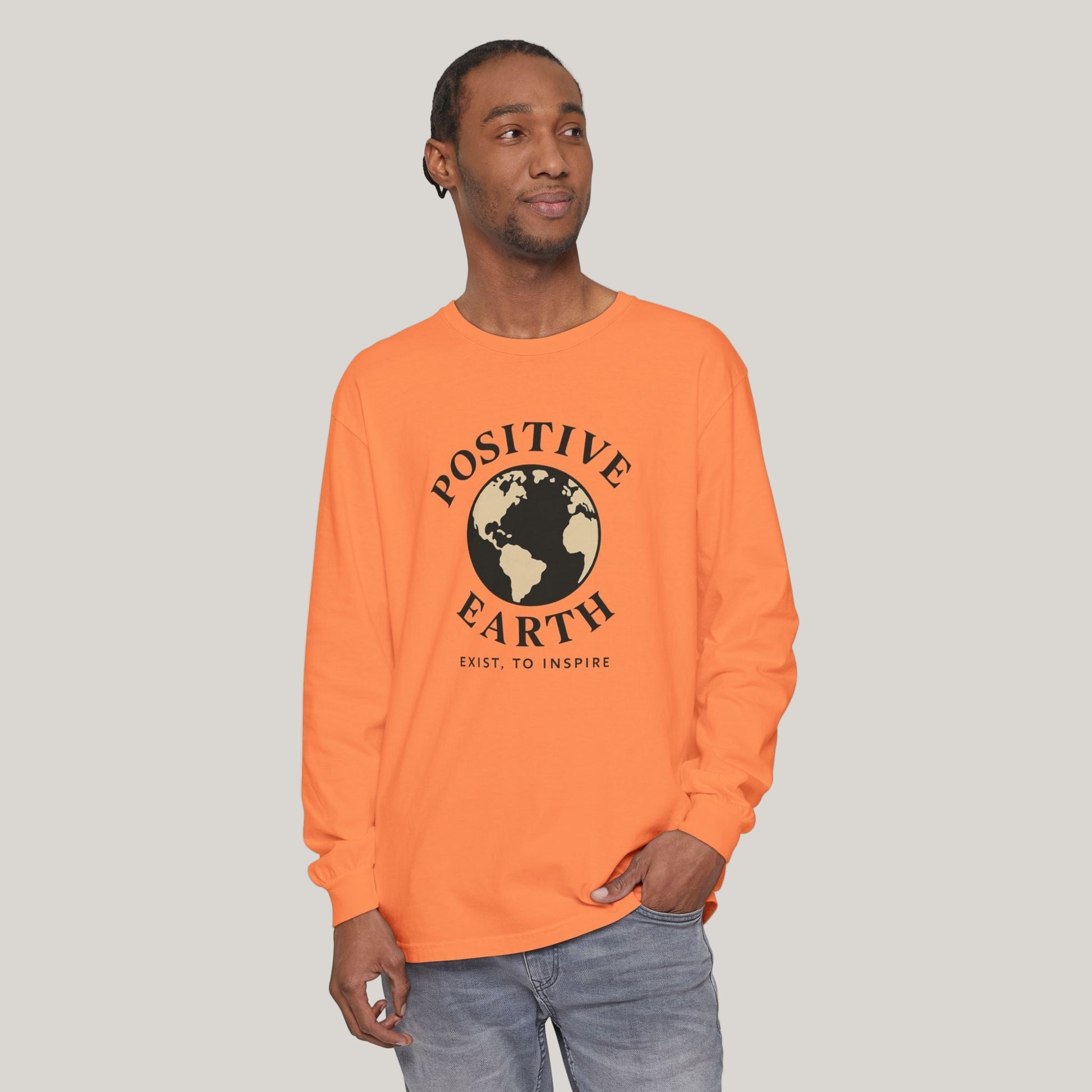 Earth-Inspired Long Sleeve T-Shirt - Positive Vibes, Eco-Friendly Gift, Sustainable Style, Casual Wear, Everyday Comfort Printify