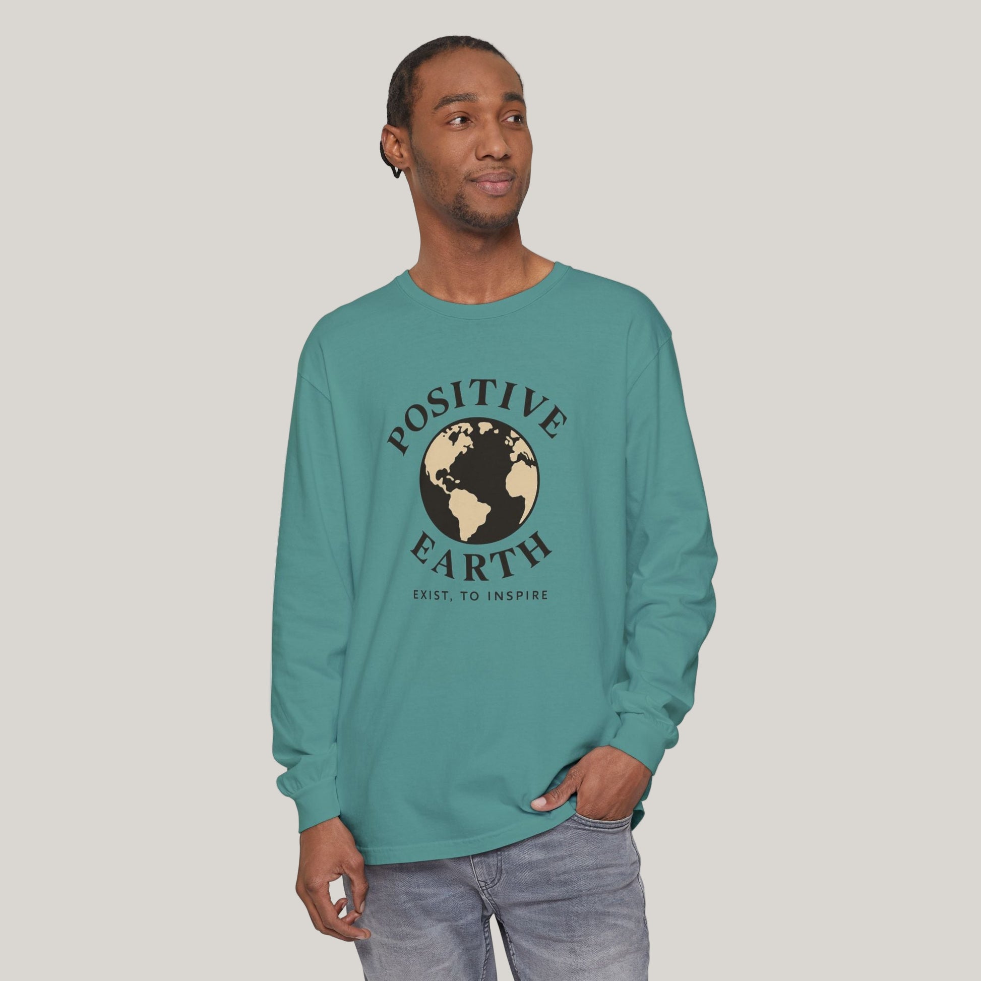 Earth-Inspired Long Sleeve T-Shirt - Positive Vibes, Eco-Friendly Gift, Sustainable Style, Casual Wear, Everyday Comfort Printify